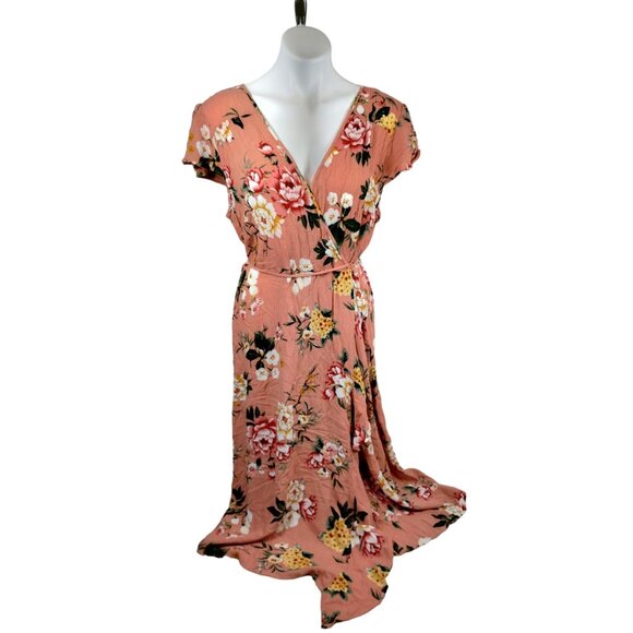 Xhilaration Dresses & Skirts - Xhilaration Womens XXL Peach Floral Faux Wrap Maxi Dress